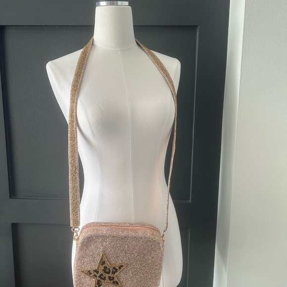 Moyna Gold and Tan Beaded Star Crossbody Bag - Picture 2 of 3